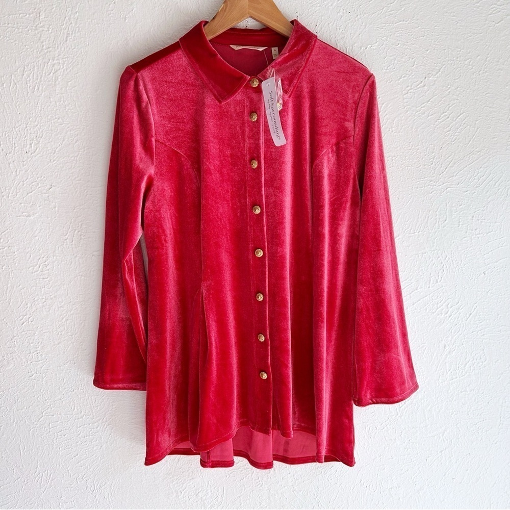 Soft Surroundings Enchanted Velvet Shirt Red Sz XL Whimsigoth - Picture 2 of 6